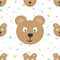 The heads of a funny bear and colored stars. Cartoon seamless pattern.