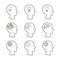 Heads and gears set, collection of human heads with mechanism inside, set of creative ideas icons