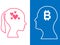 Heads of two people, abstract brain for concept bitcoin love