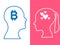 Heads of two people, abstract brain for concept bitcoin love