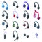 Headset icons set, isometric style