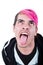 Headshot hispanic young adult with pink hair and