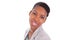 Headshot portrait of a young african american business woman making tongue out