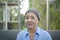 Headshot of smiling cancer woman in home