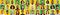 Headshots of smiling diverse mature and young guys and ladies on green and yellow backgrounds, panorama