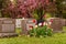 Headstones in Montreal cemetery in the Springtime