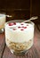 Healhty breakfast with oatmeal, yogurt and pomegranate berries