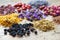 Healing herbs, herbal tea assortment and healthy berries