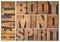 Health, body, mind and spirit word abstract