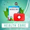 Health Care Banner. Paper Tablet, Doctor Bag, Pill