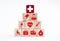 Health care insurance or service concept. Medical healthcare icons on wooden cubes
