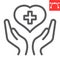 Health care line icon, AIDS and giving love, heart with hands sign vector graphics, editable stroke linear icon, eps 10.
