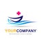 Health care medical logo icon with sea waves and ship boat symbol on white background