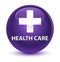 Health care (plus sign) glassy purple round button