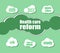 Health care reform words. Health concept . word lettering typography with line icons and tag cloud on green background. Creative