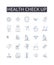 Health check up line icons collection. Medical exam, Physical test, Wellness assessment, Health evaluation, Medical