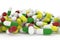 Health conceptual with bunch of close up capsules, medicine or p