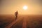 Health and fitness concept photo. Alone runner train in orange autumn morning nature