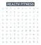 Health fitness vector line icons set. Exercise, Diet, Muscle, Strength, Body, Training, Cardio illustration outline