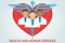 Health and human services flat vector illustration.Heart,and doctors with caduceus.Emergency,medical,insurance concept.