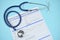 Health insurance form with stethoscope Medical Form