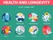 Health and longevity icons modern activity durability natural healthy life product food nutrition illustration