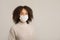 Health, medicine and covid-19 epidemic. Sorrowful african american lady in protective mask