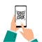 Health passport concept. hand holding a smartphone with QR code, vaccination status. Vector illustration