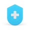Health protection cross shield rescue safety assistance first aid guarding 3d icon realistic vector