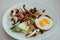 Health salad dish with veggie, egg, meat