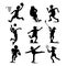 Health sport black silhouette wellness flat people characters sporting man activity woman athletic vector Illustration.