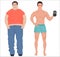 Health sport man and fat man infographic isolated concept.