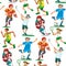 Health sport seamless pattern background wellness flat people characters sporting man activity woman athletic vector