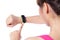 Health sport woman wearing smart watch