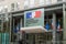 Of health welfare in France: Front view of French official building with logo,