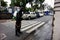 Health worker spray disinfectant around a public park during the Covid 19 virus outbreak