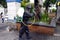 Health worker spray disinfectant around a public park during the Covid 19 virus outbreak