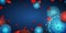 Healthcare background with blurred virus and blood molecules on blue background. Coronavirus or Covid-19 banner concept