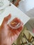 Healthcare background hand of nurse holding medicine for patient