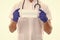 healthcare. corona igg immunity. man in surgical gloves. doctor hold respirator mask isolated on white. coronavirus