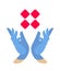 Healthcare hands with cross. Hands in protective blue gloves. Latex gloves as a symbol of protection. Precaution icon