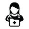 Healthcare icon vector female doctor person profile avatar with stethoscope and medical report folder for medical consultation