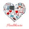 Healthcare icons in shape of heart