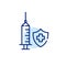 Healthcare and medical insurance. Injection or vaccine. Pixel perfect, editable stroke line icon