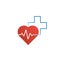 Healthcare and medical logo and icon concept, heart and cross, pulse line