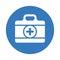 Healthcare, medical tools, bag icon. Blue vector sketch.