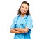 Healthcare, portrait of woman doctor and smile against a white background with stethoscope. Happiness, medical and