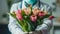 Healthcare Professional Offering a Bouquet of Tulips. Generative ai