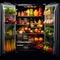 Healthful bounty Opened refrigerator reveals a cornucopia of fresh produce