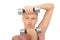 Healthy Aggressive Determined Fit Young Woman Holding Dumb Bell Weights